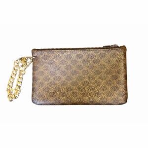 Celine Macadam Triomphe Monogram Zip Pouch Wristlet Brown/Tan